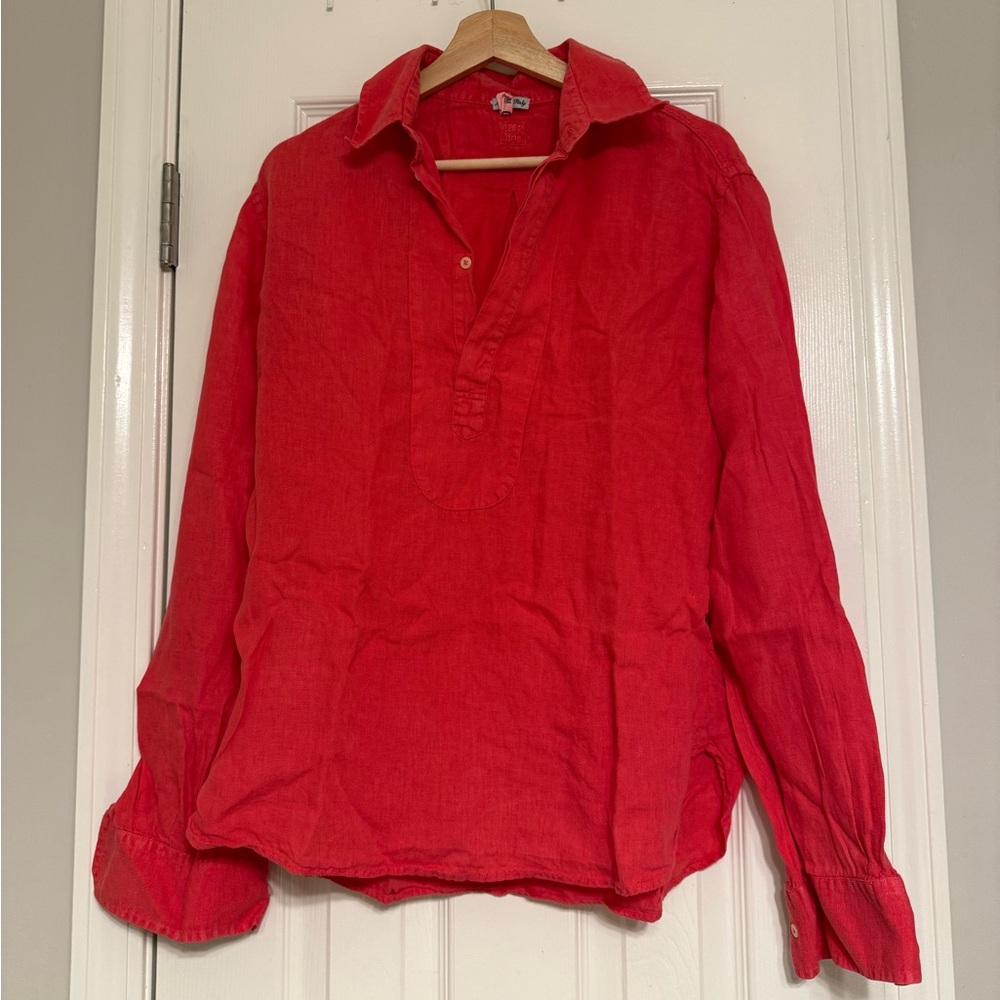 120% Lino Linen Collared Long Sleeve Blouse